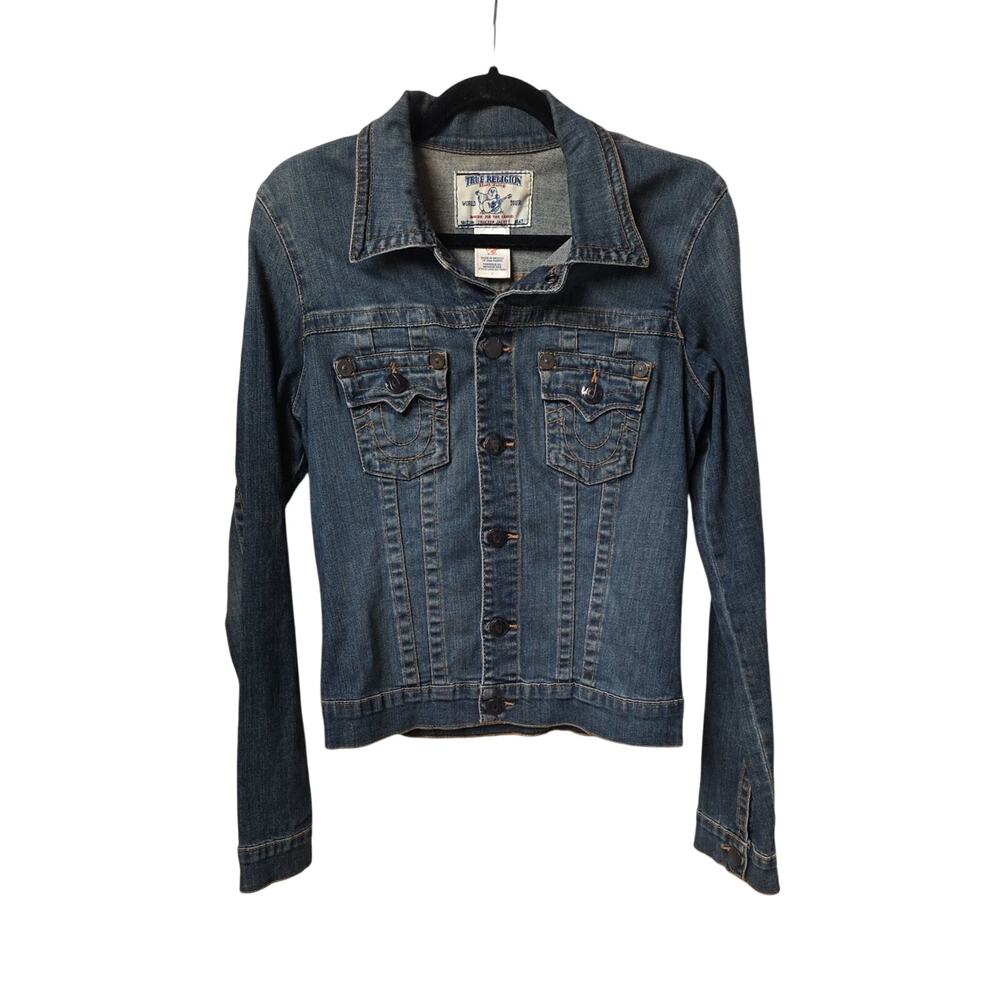True Religion Classic Medium Wash Jimmy Trucker Jean Jacket Womens Large